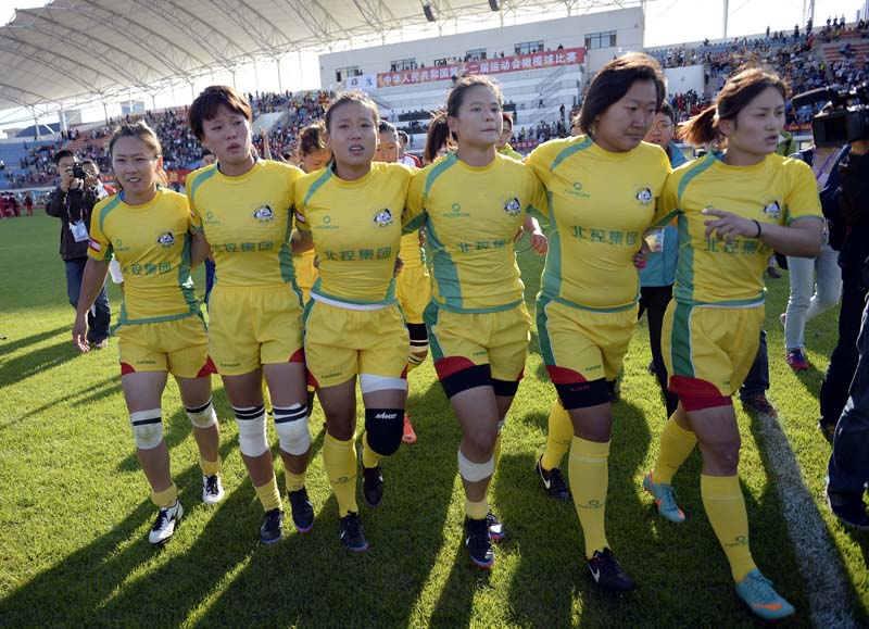 高清:女子七人制橄榄球 北京队中途弃赛颁奖提