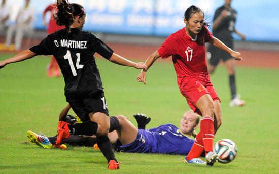 青奥会女足比赛 中国队2比0胜墨西哥