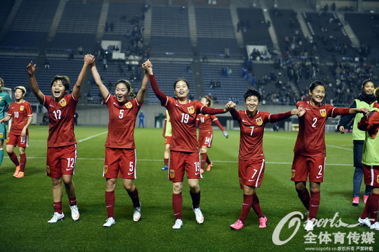 女足姑娘慶祝勝利