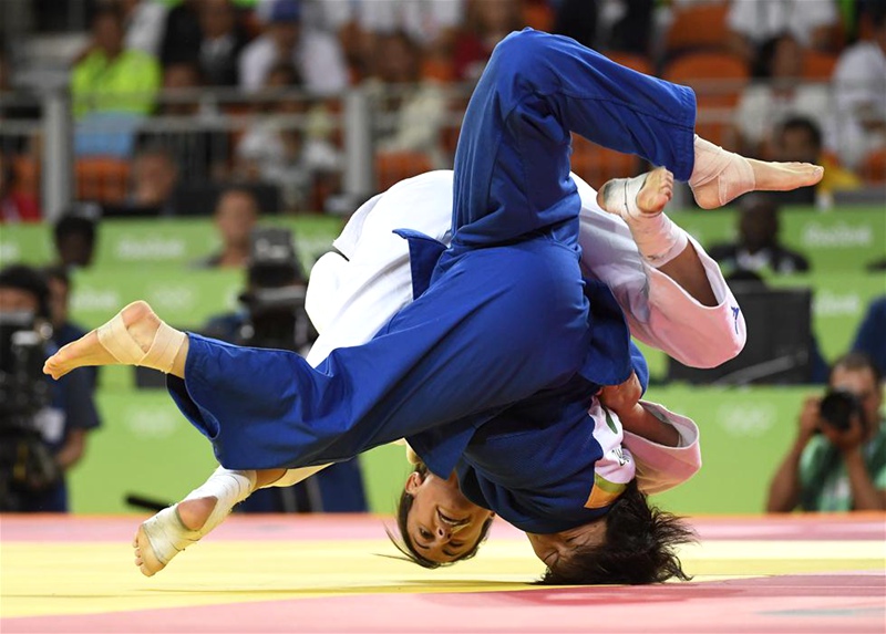 巴西當地時間8月9日下午，在2016年裡約奧運會柔道女子63公斤級銅牌爭奪戰中，以色列選手熱爾比戰勝日本選手田代未來，獲得銅牌。 新華社記者武巍攝