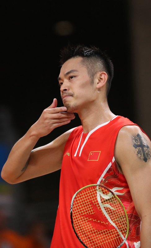 中国选手林丹在比赛中。