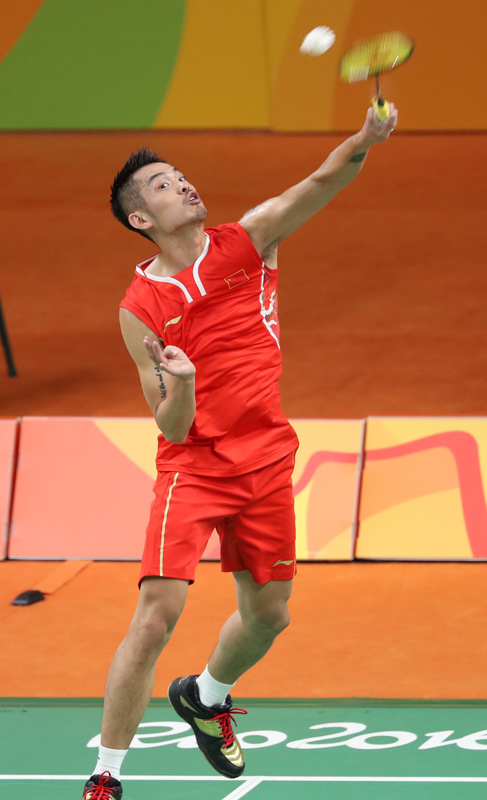 中国选手林丹在比赛中。