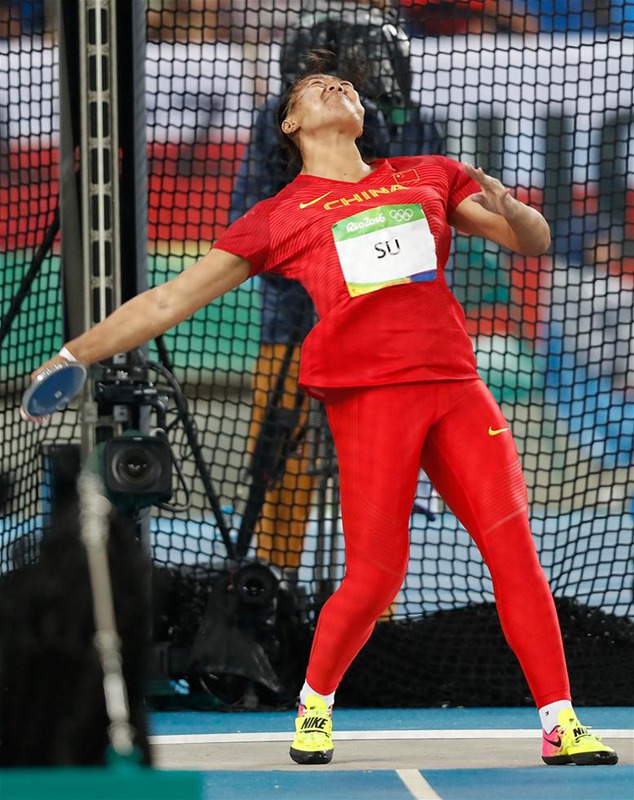 巴西當地時間8月15日晚上，在2016年裡約奧運會田徑女子鐵餅預賽中，中國選手蘇欣悅以65米14的成績晉級決賽。 新華社記者王麗莉攝