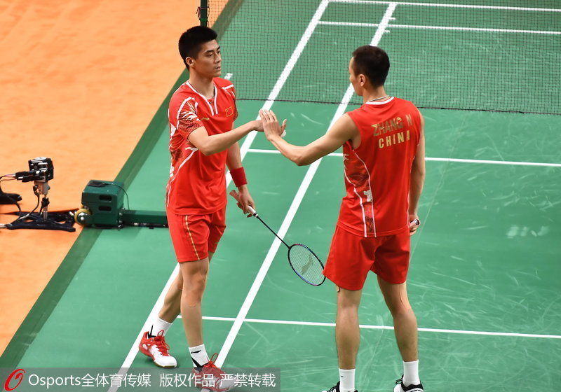 傅海峰（左）/张楠在比赛中