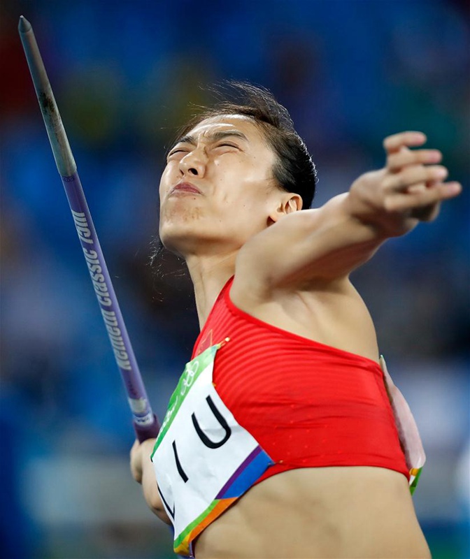 巴西當地時間8月16日晚上，在2016年裡約奧運會田徑女子標槍資格賽中，中國選手劉詩穎排名第23名，無緣決賽。 新華社記者 王麗莉 攝