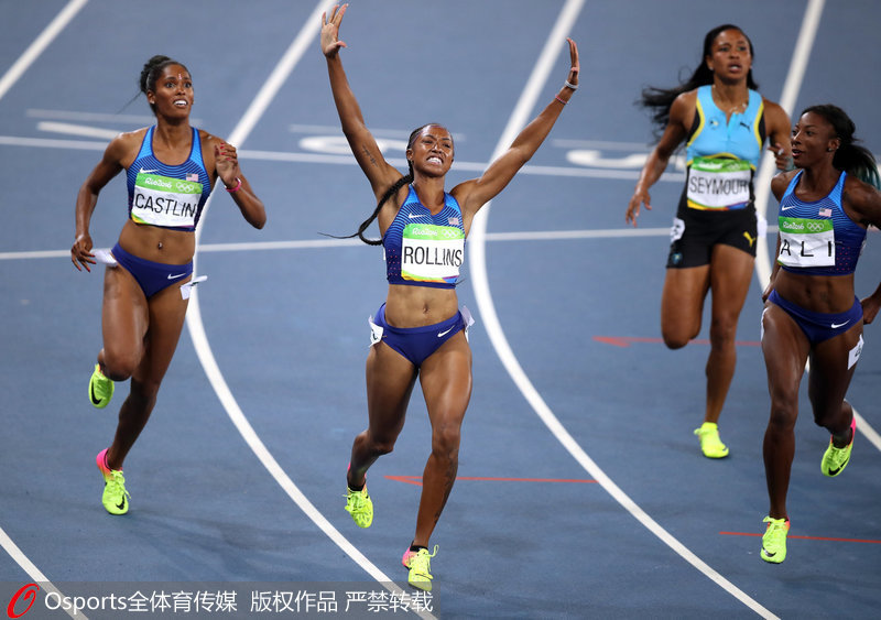 巴西當地時間8月17日晚上，在2016年裡約奧運會田徑女子100米欄決賽中，美國隊包攬金銀銅。