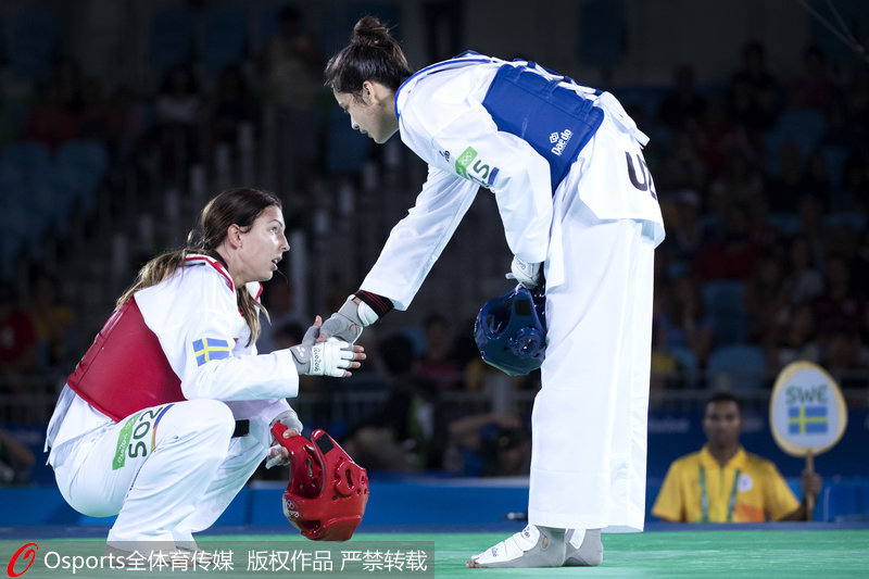 巴西當地時間8月19日晚上，在2016年裡約奧運會跆拳道女子67公斤以下級決賽中，韓國選手奪冠。