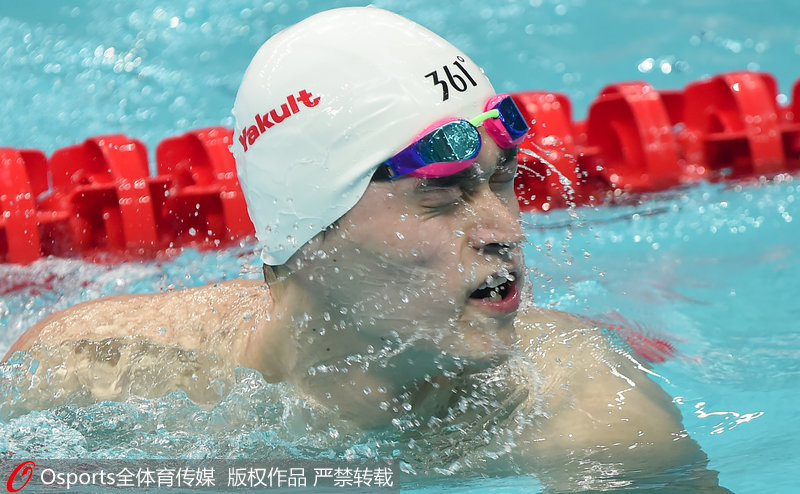 第十三屆全運會男子400米自由泳，孫楊預賽第一晉級