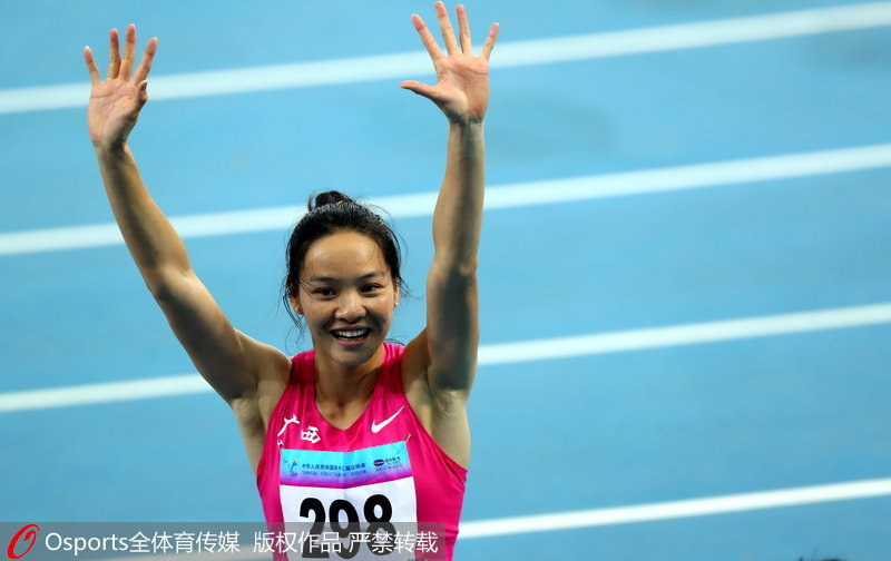 組圖：全運會女子100米決賽 廣西隊韋永麗奪冠