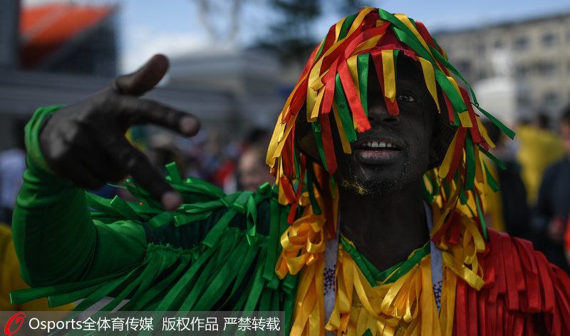 塞內加爾球迷身披國旗色服飾