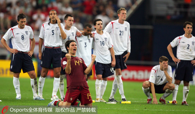 2006年德國世界杯1/4決賽：葡萄牙3：1（點球）勝英格蘭。