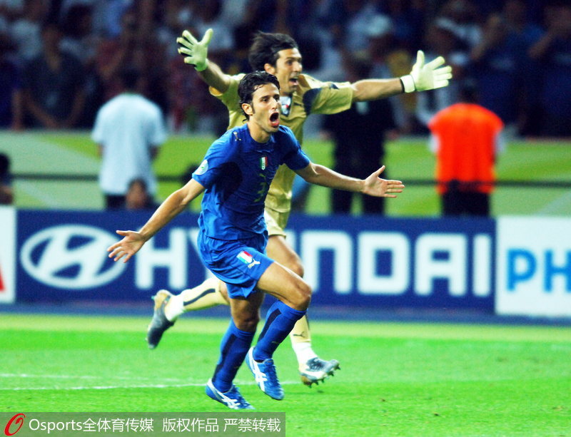 2006年德國世界杯決賽：意大利6：4（點球）勝法國。