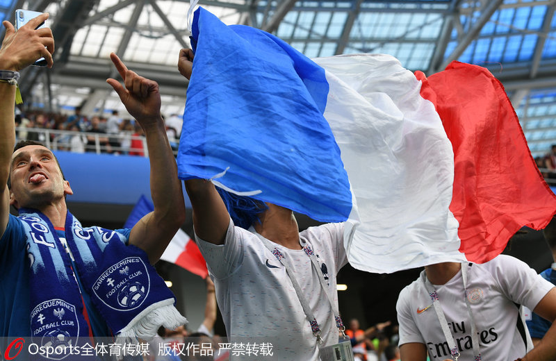 法國球迷舉起法國國旗