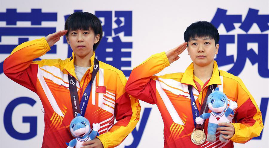 組圖：軍運會乒乓球女雙決賽 中國隊包攬冠亞軍