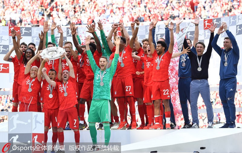 5月18日，2018-19賽季德甲聯賽第34輪，拜仁慕尼黑5：1法蘭克福。拜仁豪取7連冠。