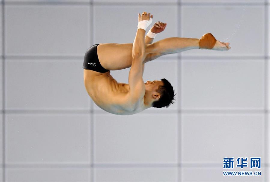 10月6日，廣東海印隊選手陳艾森在男子十米跳台半決賽中，最終他以510.80分排名第五的成績晉級決賽。 新華社記者 王曉 攝