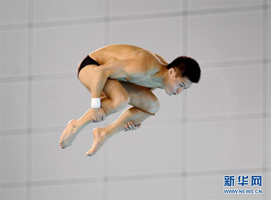 10月6日，四川洲克隊選手楊健在男子十米跳台半決賽中，最終他以580.05分排名第一的成績晉級決賽。新華社記者 王曉 攝
