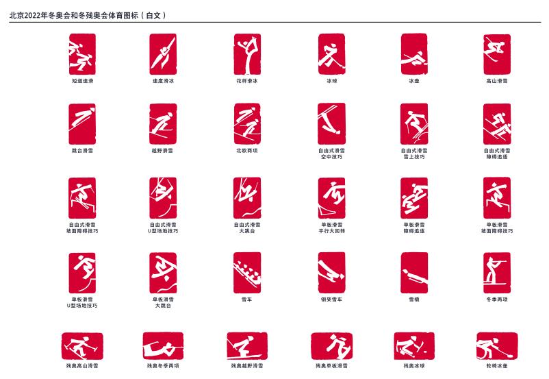 北京2022年冬奧會和冬殘奧會體育圖標（白文）