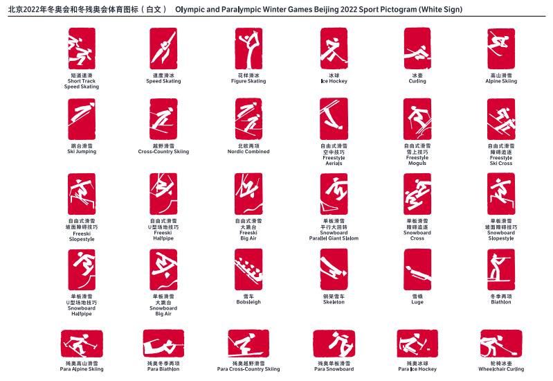 北京2022年冬奧會和冬殘奧會體育圖標中英雙語版（白文）