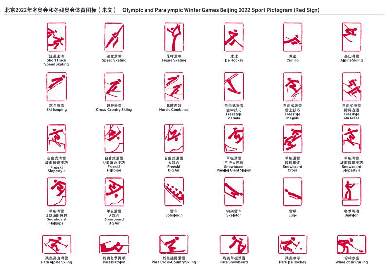 北京2022年冬奧會和冬殘奧會體育圖標中英雙語版（朱文）