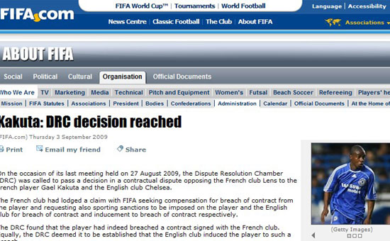FIFA宣布重罚切尔西 蓝军2011年前禁止注册新
